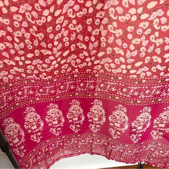 Kimono Duster Red Pink Floral Semi Sheer Open Front Flowy Chiffon Women One Size - Picture 6 of 13